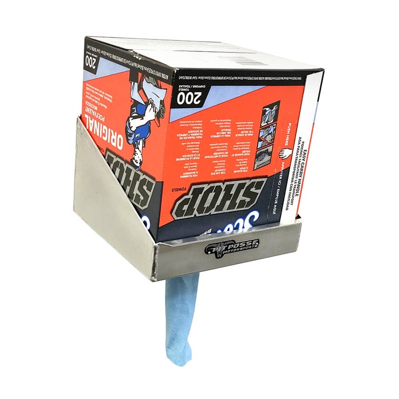 Pit Posse 474 Rag in a Box Dispenser Holder Rack - Made in USA - Paper Towel Garage Race Trailer Mechanics Shop Storage Workspace Aluminum Organizer (Silver) Small Size 9.5L x9.5W x 6H - Image 2